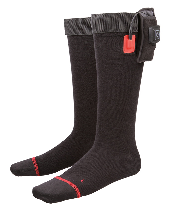 1 Paar Thermo Socks inklusive Akkutasche mit Ein- und Ausschaltknopf am oberen Bund